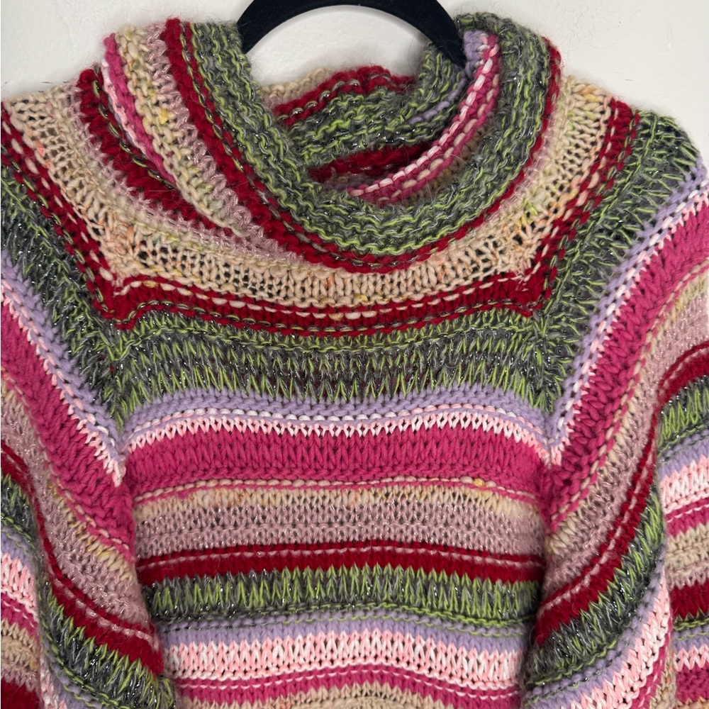 Anthropologie Striped Knit Poncho in Pink and Green - Picture 5 of 7
